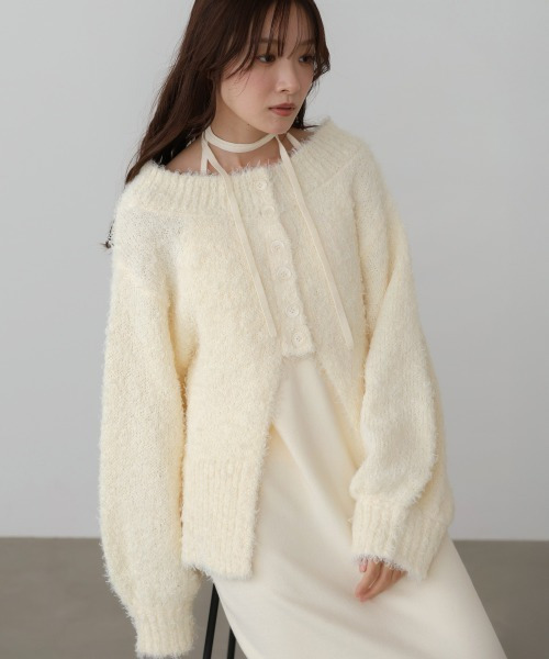 2WAY 前後兩穿針織開襟外套＋針織吊帶洋裝組