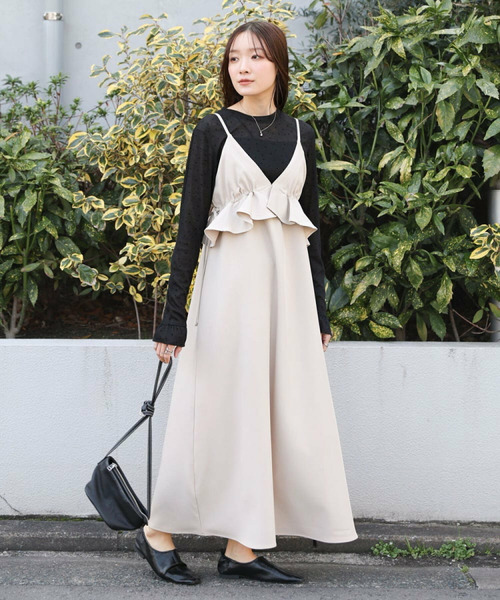 荷葉邊細肩帶洋裝 三色