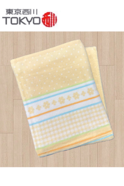東京西川-黃色彩條花棉毯(日本製)85x115cm