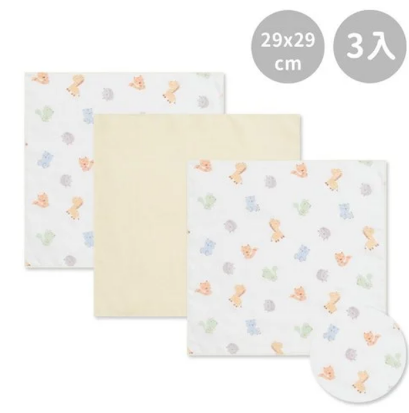 奇哥-森林同樂會竹纖雙層紗布手帕 29x29cm 3入