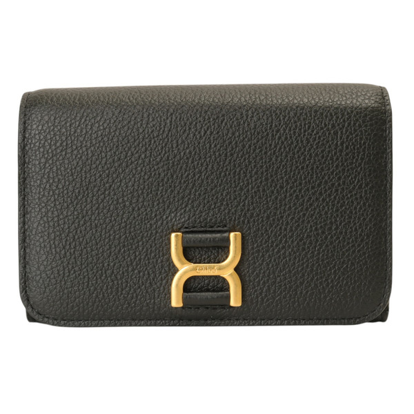 Chloe-金屬釦牛皮革三折短夾(黑)