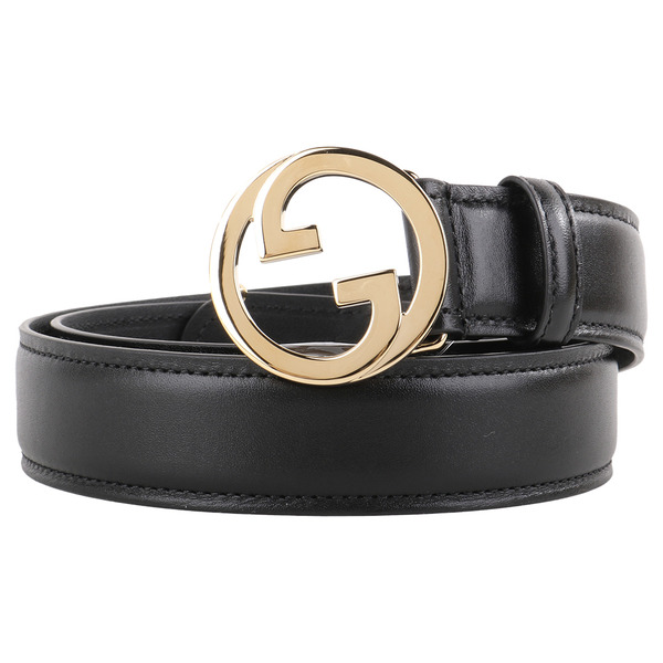 GUCCI-金屬雙G 牛皮革女款皮帶(黑)80cm