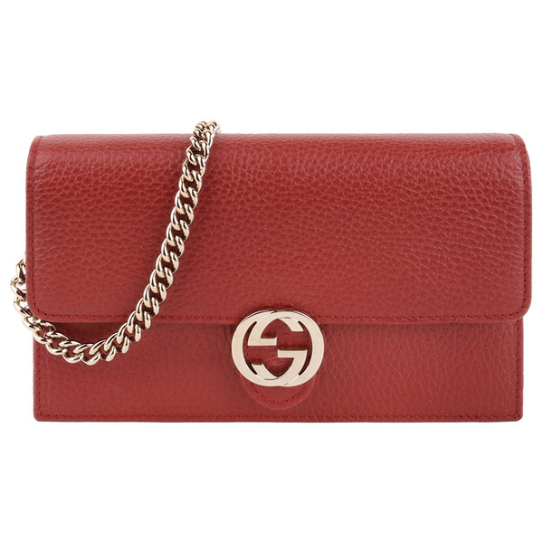 GUCCI - 金雙G 荔枝皮革可拆鍊帶手拿斜背包/紅