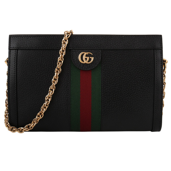 GUCCI - 紅綠織帶PVC 鍊帶磁釦斜背包(黑)