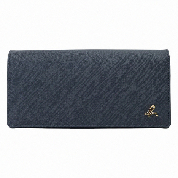 agnes b.-金b. logo 防刮皮革暗釦長夾(海軍藍)