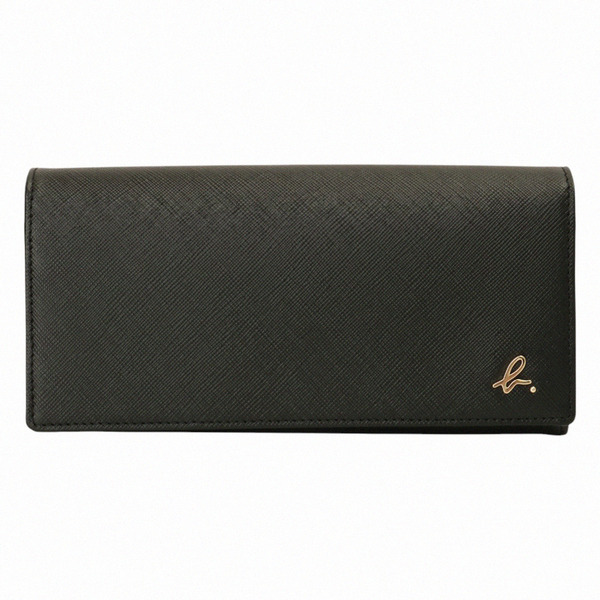 agnes b.-金b. logo 防刮皮革暗釦長夾(黑色)