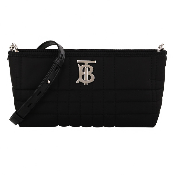 BURBERRY - Lola系列 金屬標誌絎縫紋布面鍊帶斜背包(素面黑)