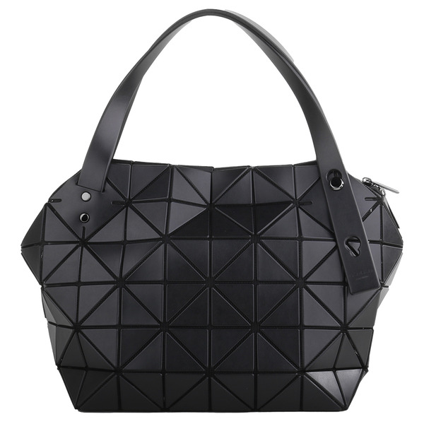 BAOBAO-幾何方格皮質立體手提波士頓包(霧面黑)L