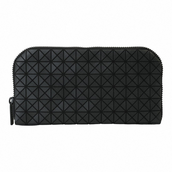 BAOBAO幾何細方格弧型拉鍊長夾(霧面黑)