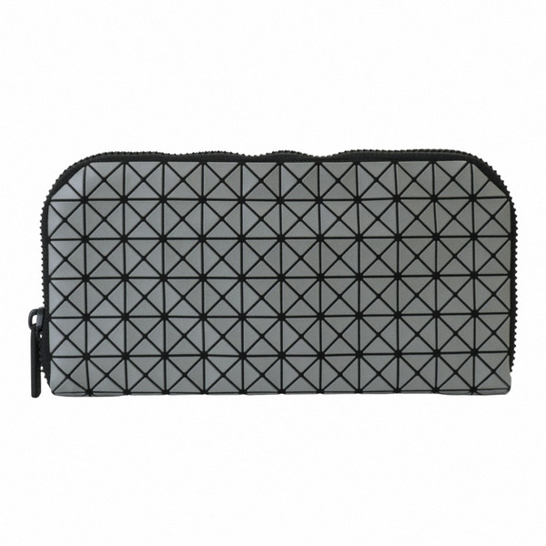 BAOBAO幾何細方格弧型拉鍊長夾(霧泥灰)