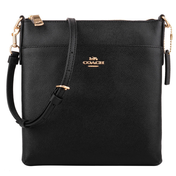 COACH-金字防刮皮革小斜背扁包(黑)小