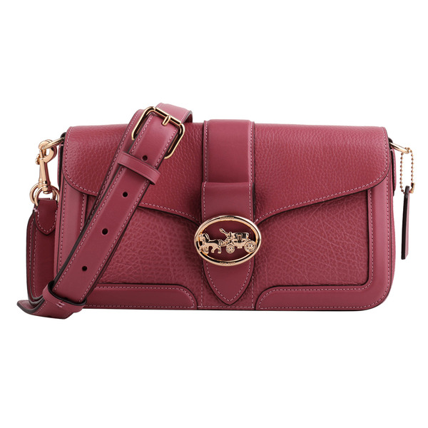 COACH-金屬馬車荔枝紋皮革釦式手提/斜背兩用包(桃)