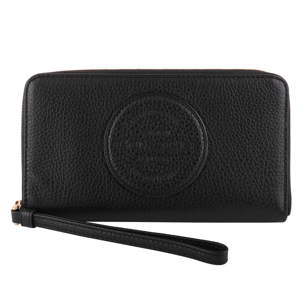 COACH-壓印大圓標LOGO ㄇ型荔枝紋皮革拉鍊長夾(黑)