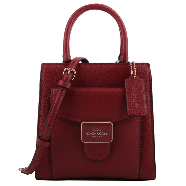 COACH-紅鐵牌荔枝紋皮革手提斜背小方包(深紅)S