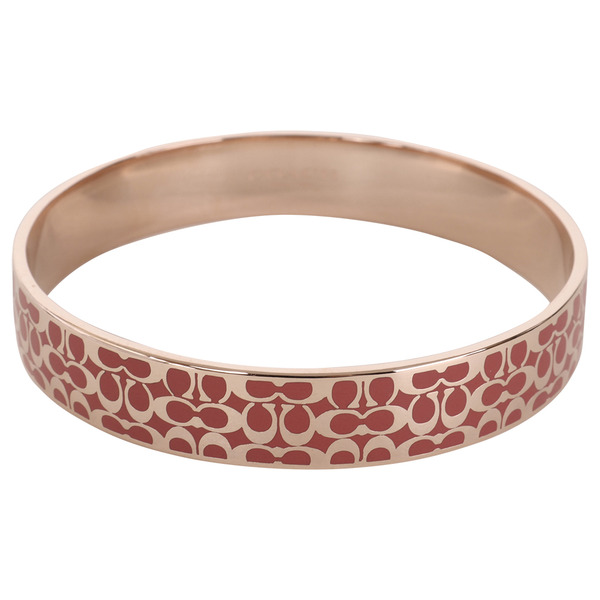 COACH-滿版字母 C LOGO不銹鋼手環(金底粉字）