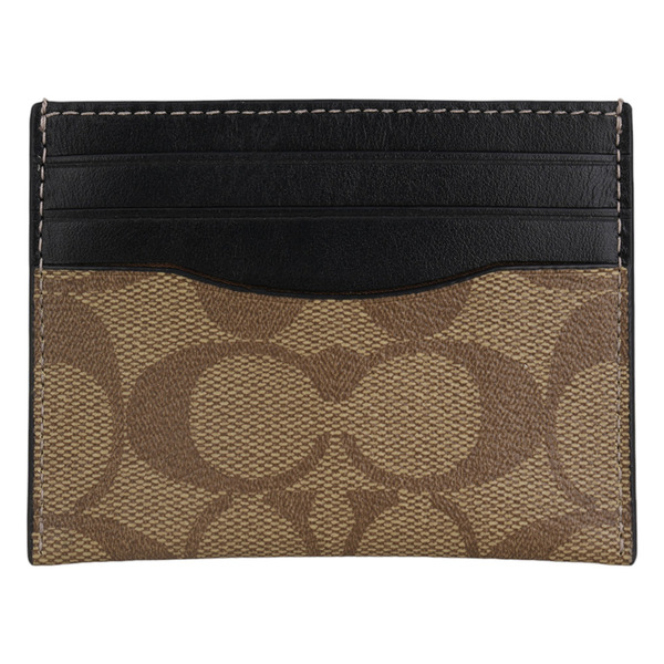 COACH-防刮撞色LOGO名片卡夾(卡其x黑)