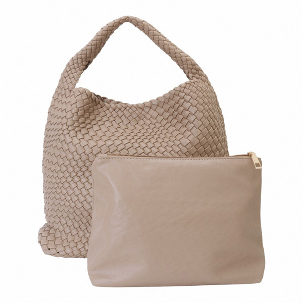 belief-編織皮革附化妝包手提包 9389卡其色