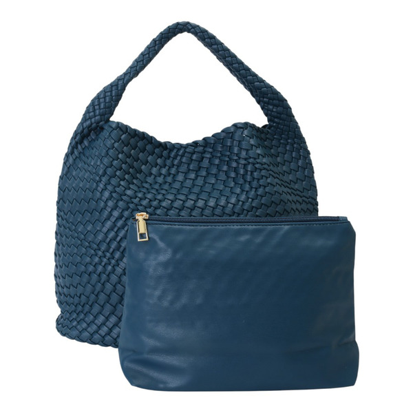 belief-編織皮革附化妝包手提包 9389霧藍