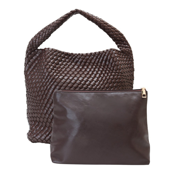 belief-編織皮革附化妝包手提包 9389咖啡