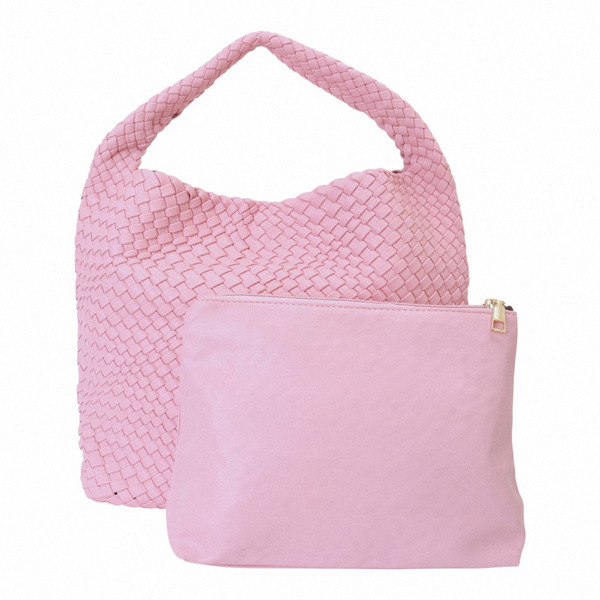 belief-編織皮革附化妝包手提包 9389淺粉