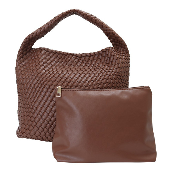 belief-編織皮革附化妝包手提包 9389棕色