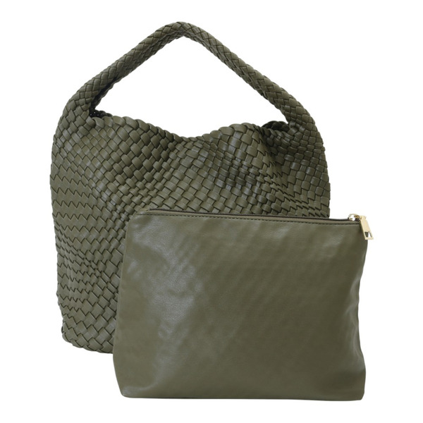 belief-編織皮革附化妝包手提包 9389墨軍綠