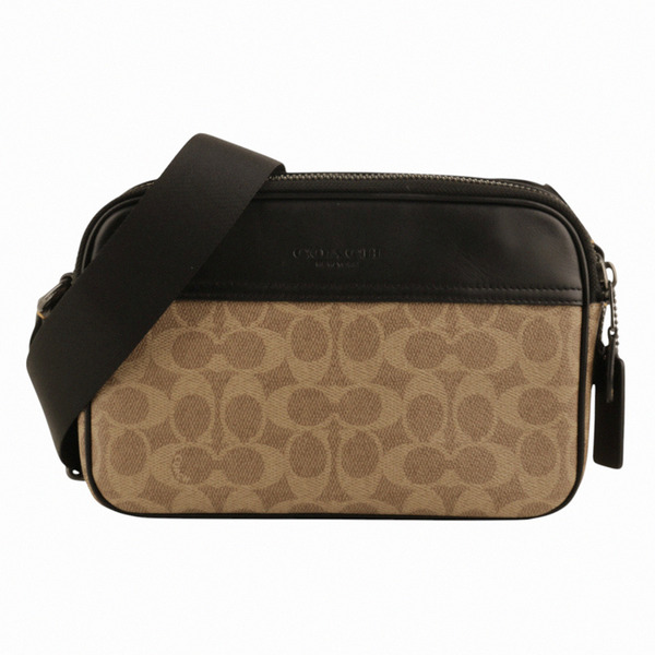 COACH-GRAHAM 防刮拼皮革斜背相機包(深卡其x黑)