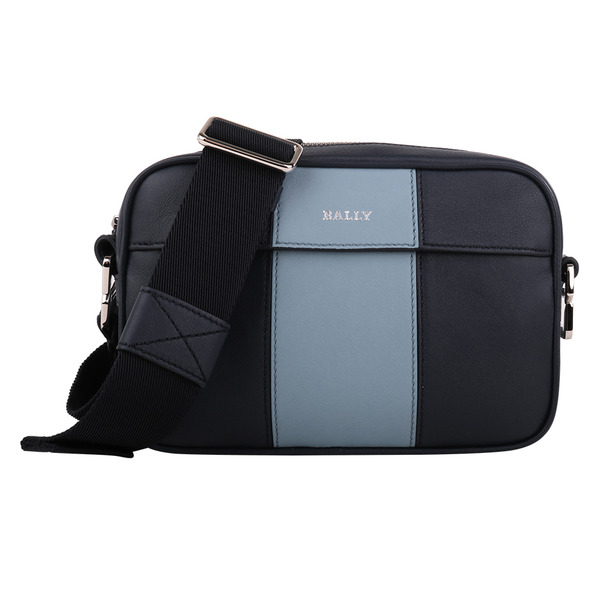 BALLY-Hal 撞色可斜背/腰包2 way 斜背包(午夜藍x淺藍)