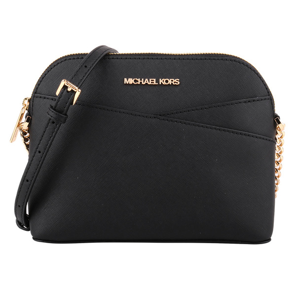 Michael Kors-金字防刮鍊帶前交叉貝殼型斜背包(黑)小