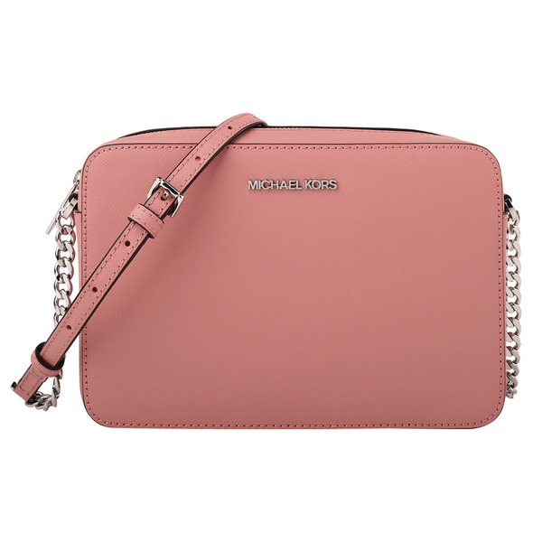Michael Kors-銀字防刮PVC 銀鍊帶斜背方包(玫瑰粉)