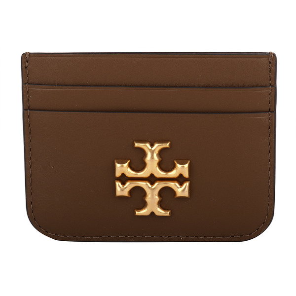 TORY BURCH-ELEANOR 金屬標誌小牛皮卡片夾(焦糖棕)