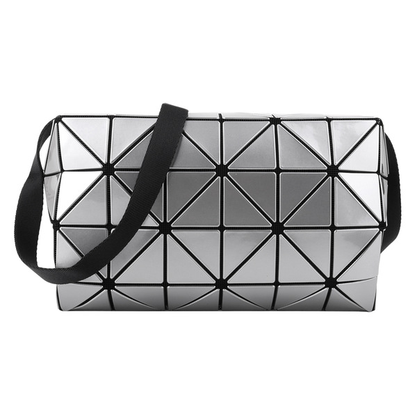 BAOBAO-幾何方格4x6搖滾斜背包(亮銀)