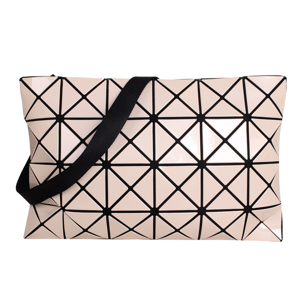 BAOBAO-原色透光幾何方格4x6斜背包/亮面米.大格