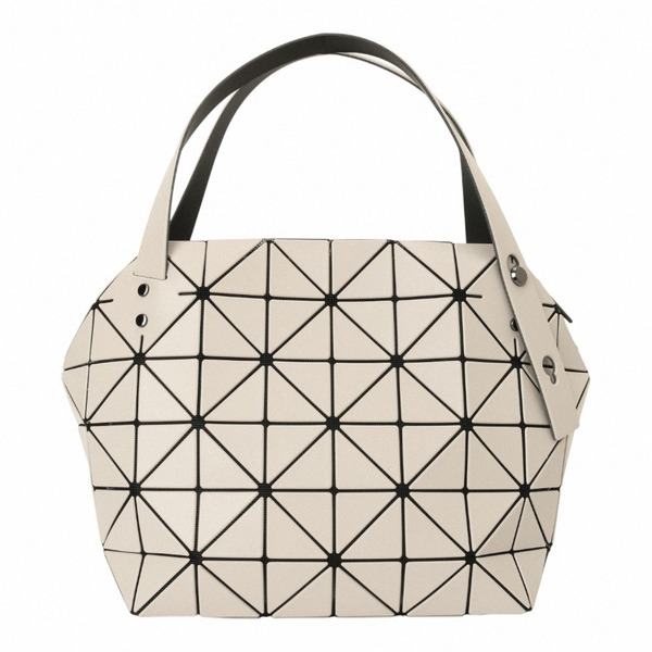 BAOBAO-皮質幾何方格手提波士頓包(奶茶米)霧面L