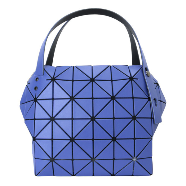BAOBAO-幾何方格皮質立體手提波士頓包(深寶藍)霧面L