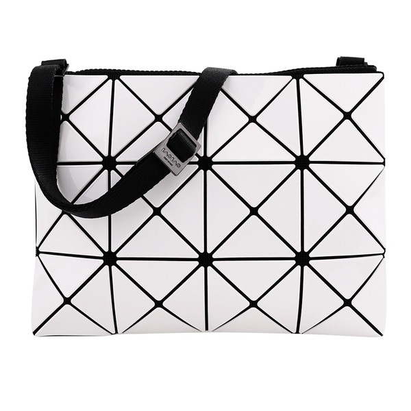 BAOBAO-原色透幾何方格3X4肩斜扁包(白)亮面