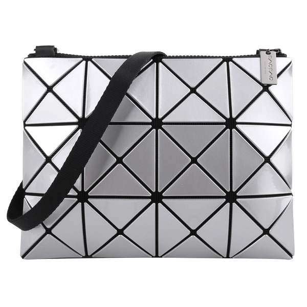 BAOBAO-原色透幾何方格3X4肩斜扁包(亮銀)