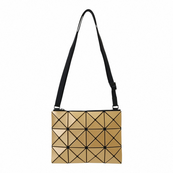 BAOBAO-幾何大方格3x4斜背扁包(金黃色)霧面