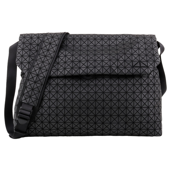 BAOBAO-幾何細方格釦式斜背書包(霧黑)大