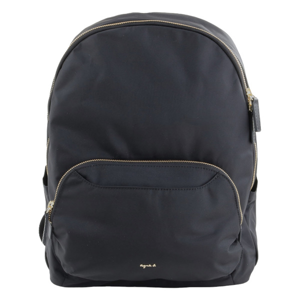 agnes b.-金屬agnes b. 前拉鍊口袋橢圓型後背包(黑)中