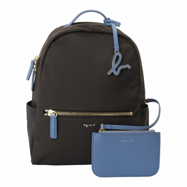 agnes b.-金屬agnes b. 附零錢包尼龍後背包(褐咖色)小