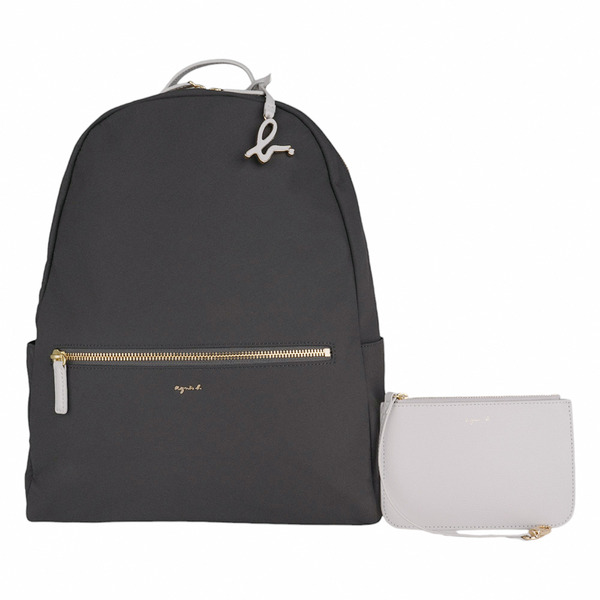 agnes b.-金屬agnes b. 附零錢包尼龍後背包(深鐵灰)中