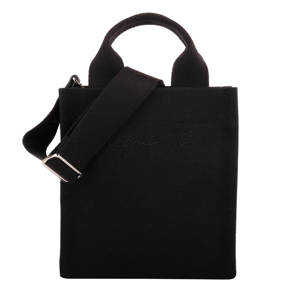 agnes b.-草寫agnes b. 帆布直式手提斜背手機包(黑)小