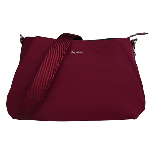 agnes b.-金屬agnes b.前雙側拉鍊尼龍兩用包(暗紅x內灰)小