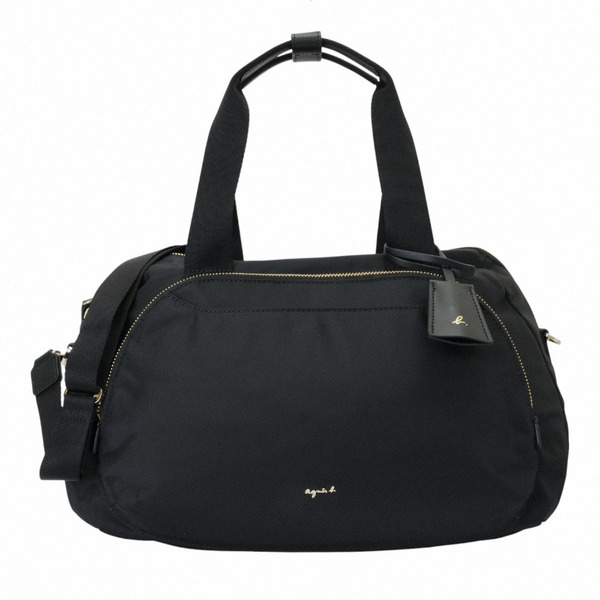 agnes b.-草寫金agnes b.尼龍手提/斜背兩用包(黑)中款