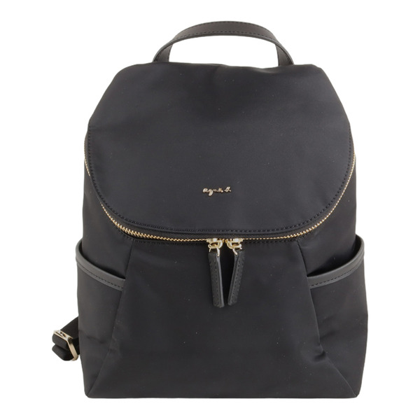 agnes b.-金屬agnes b.附零錢包尼龍後背包(黑)小