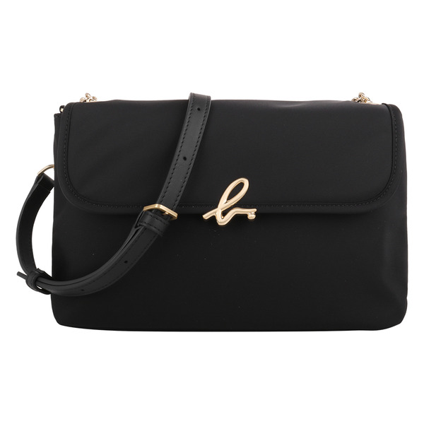 agnes b.-金小b. LOGO 尼龍翻釦鍊帶背包(黑色)小款