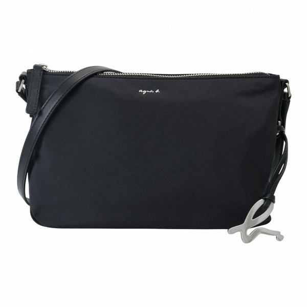 agnes b.-草寫銀字agnes b. 尼龍斜背包(素面黑)小
