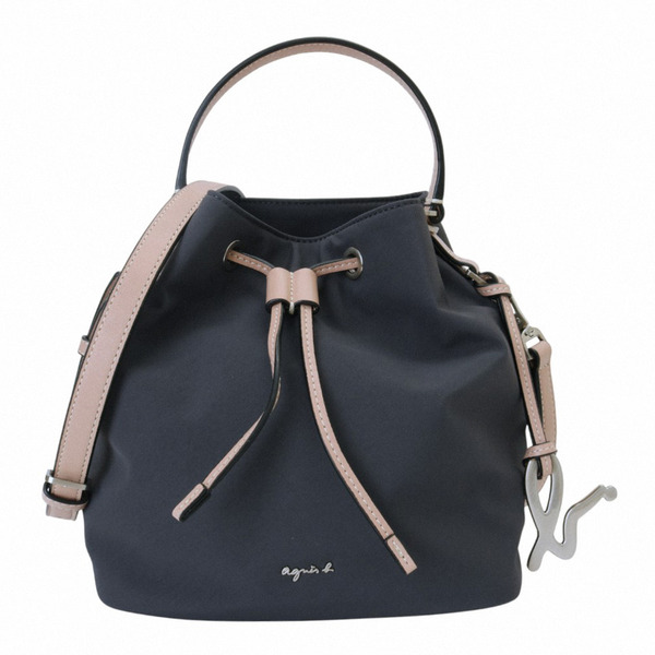 agnes b.-銀字agnes b. 尼龍兩用水桶包(鐵灰x粉)mini