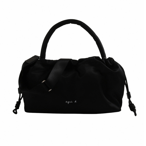 agnes b.-白標agnes b. 尼龍側拉束磁釦手提/斜背包(黑)大